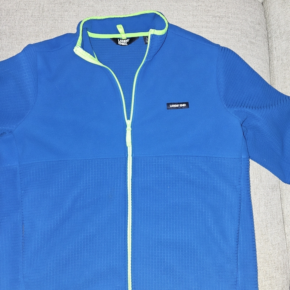 Lands' End Blue Fleece with Neon Green‎ Trim